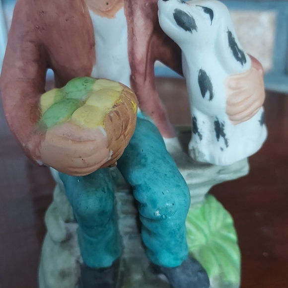 Vintage Old Man With Basket And Dalmatian Dog Bisque Porcelain Figurine - Picture 7 of 10